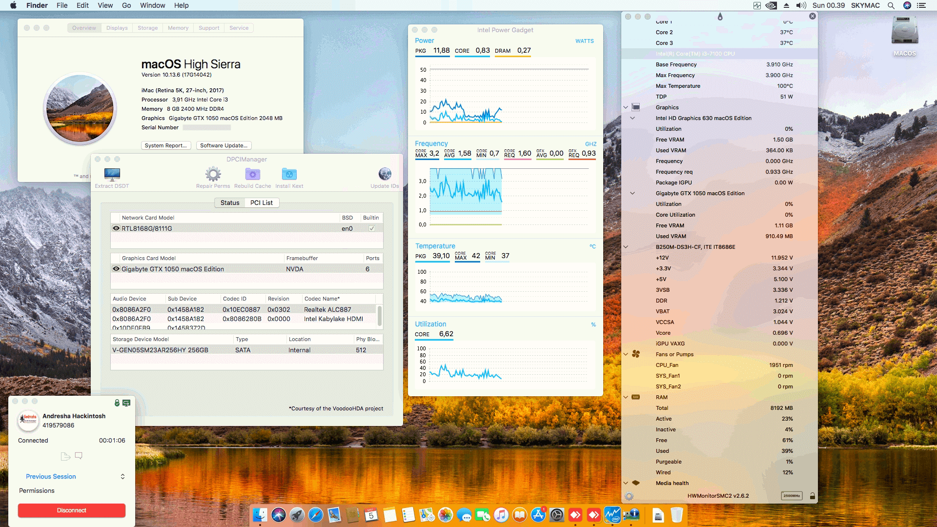 Success Hackintosh macOS High Sierra 10.13.6 Build 17G14042 in Gigabyte GA-B250M-DS3H + Intel Core i3 7100 + Gigabyte GTX 1050